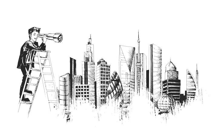 About ladder success vision lead business achieve goal opportunity career city man watching through telescope top ladder 460848 14220