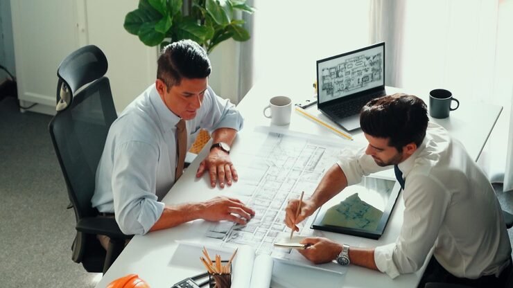 Project Consulting top view manager talk discussing about house construction alimentation 31965 479473